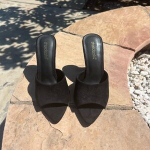 Shoe Dazzle Black Suede Mules